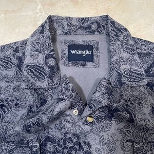 Vintage Wrangler Coconut Cowboy Camp Shirt Snap button Blue Men's size M !